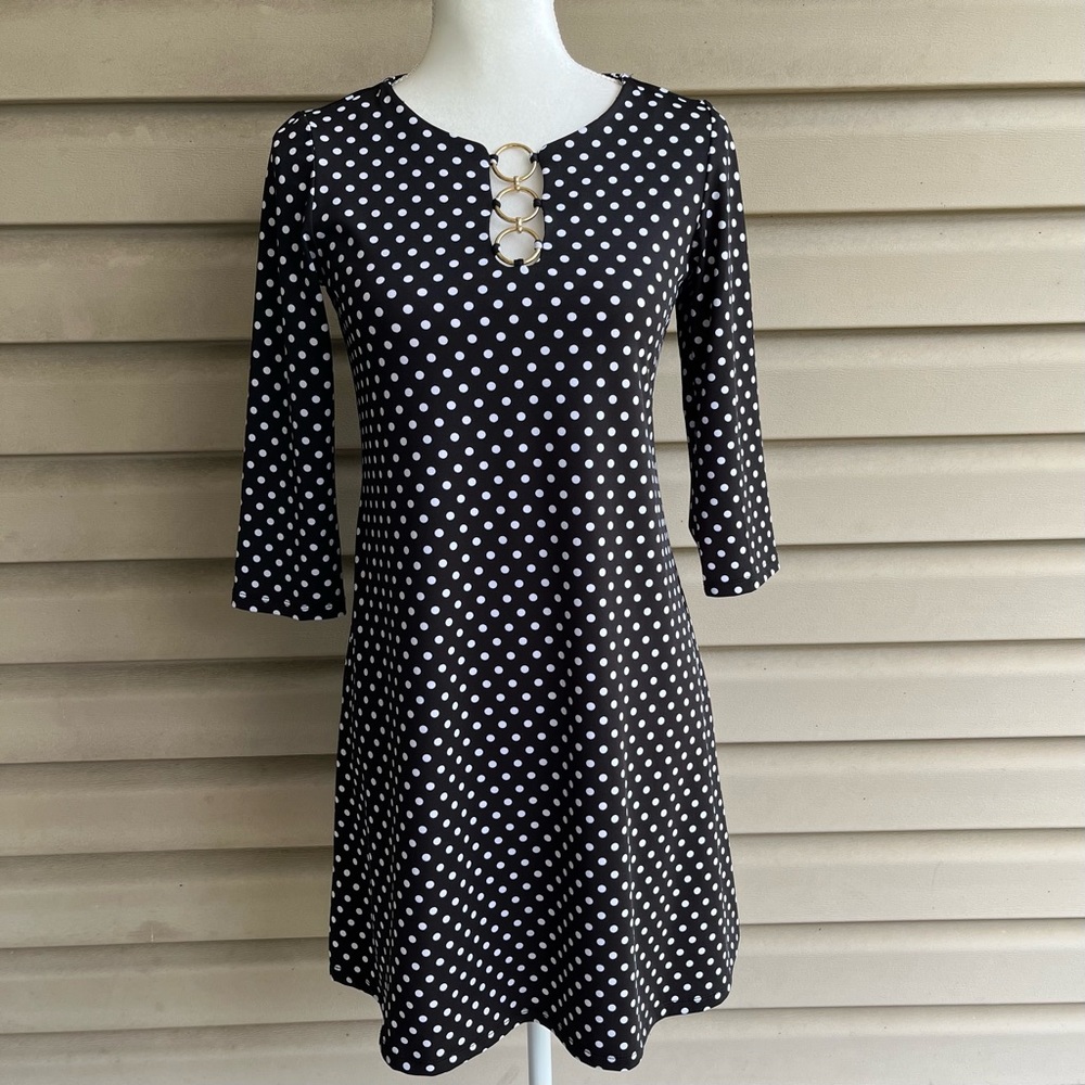 •Roz & Ali• Black/White Polka Dot Dress - Size Small